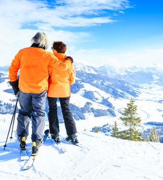 Couple skiing