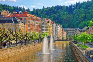 the river in the spa town of karlovy vary in the czech republic